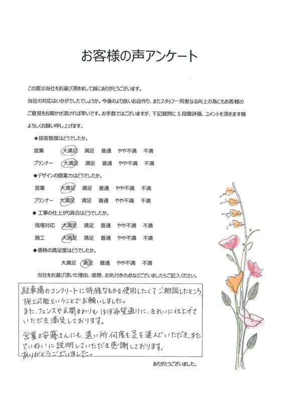 ほぼ希望通りに仕上げていただき満足しております。